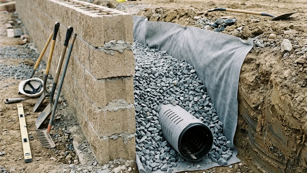 Retaining Wall Drainage & Erosion Control example